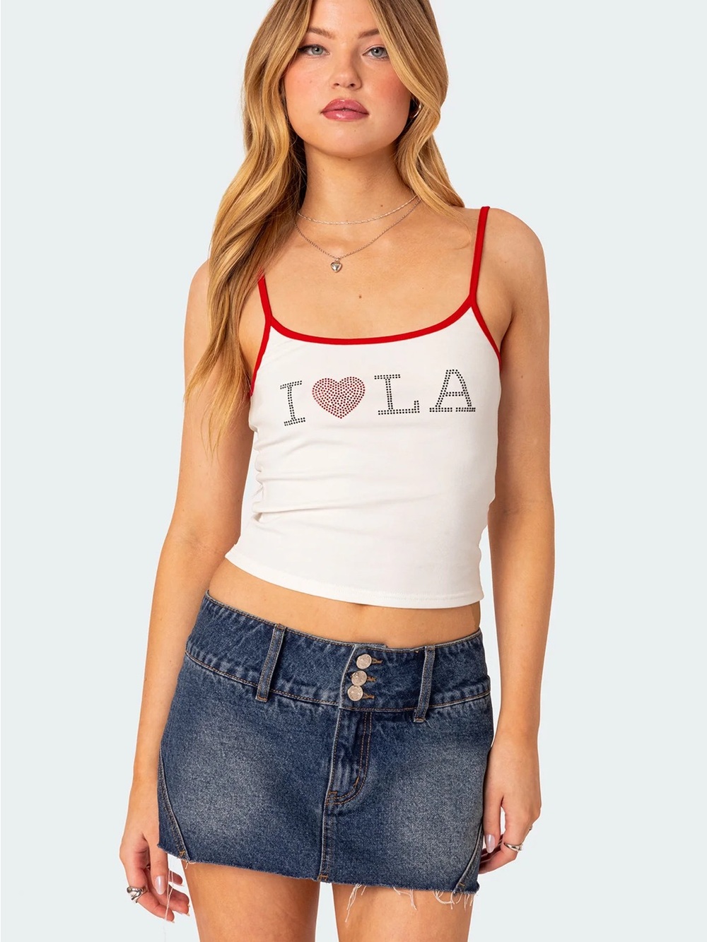White & Red Heart LA Graphic Cami Tank